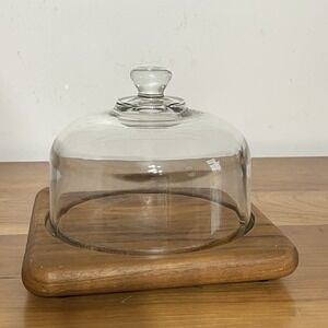 Vintage Goodwood Teakwood Cheese Tray With Glass Dome Made In Thailand